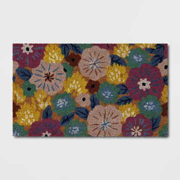 Rechteckige Kokos-Türmatte mit Blumenmuster für den Außenbereich