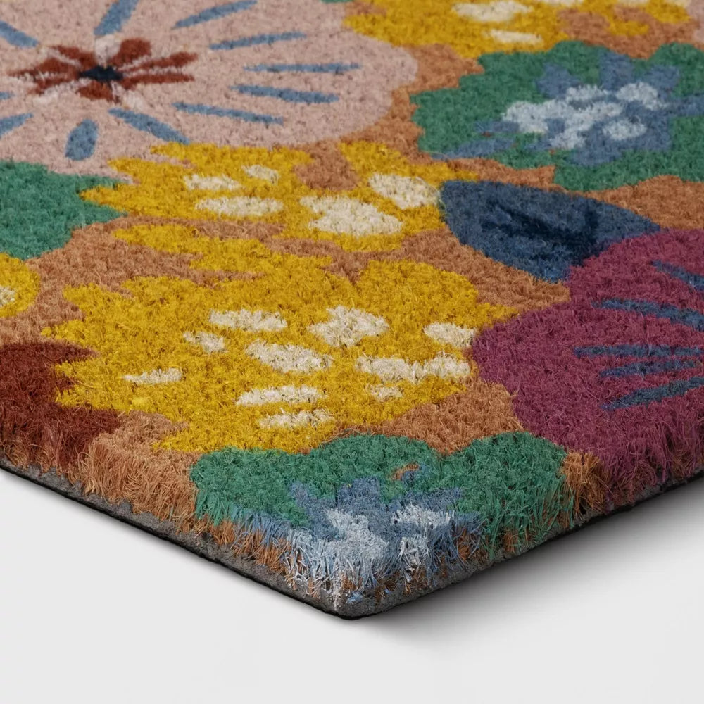 Rechteckige Kokos-Türmatte mit Blumenmuster für den Außenbereich