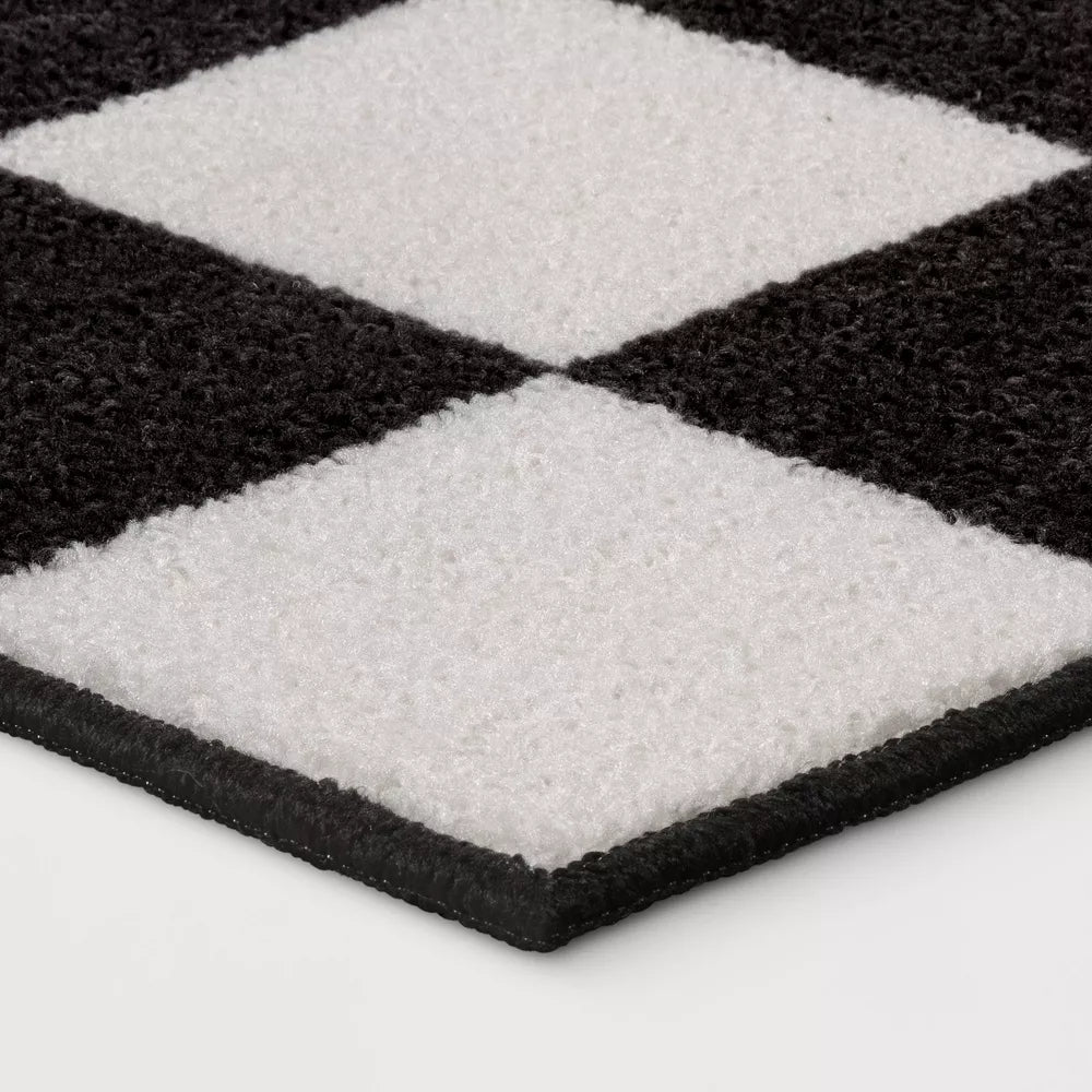 Waschbarer rechteckiger Karo-Teppich, niedriger Flor